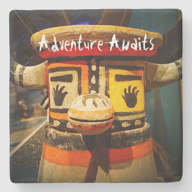 Kachina Doll Face Photo Adventure Awaits Cute Bold Stone Coaster (Front)