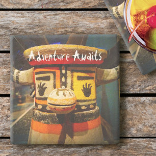 Kachina Doll Face Photo Adventure Awaits Cute Bold Stone Coaster