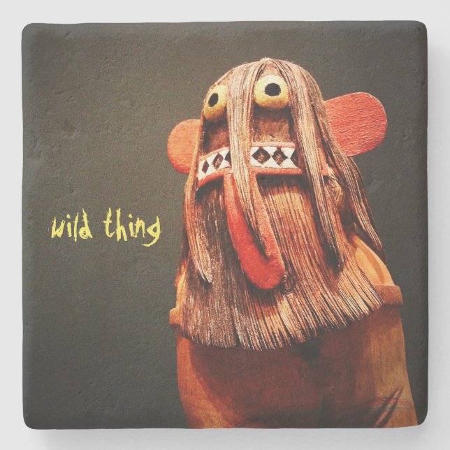 Kachina Doll Face Photo Wild Thing Typography   Stone Coaster (Front)