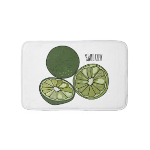Kaffir lime cartoon illustration bath mat
