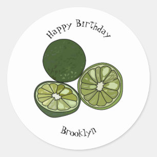 Kaffir lime cartoon illustration classic round sticker