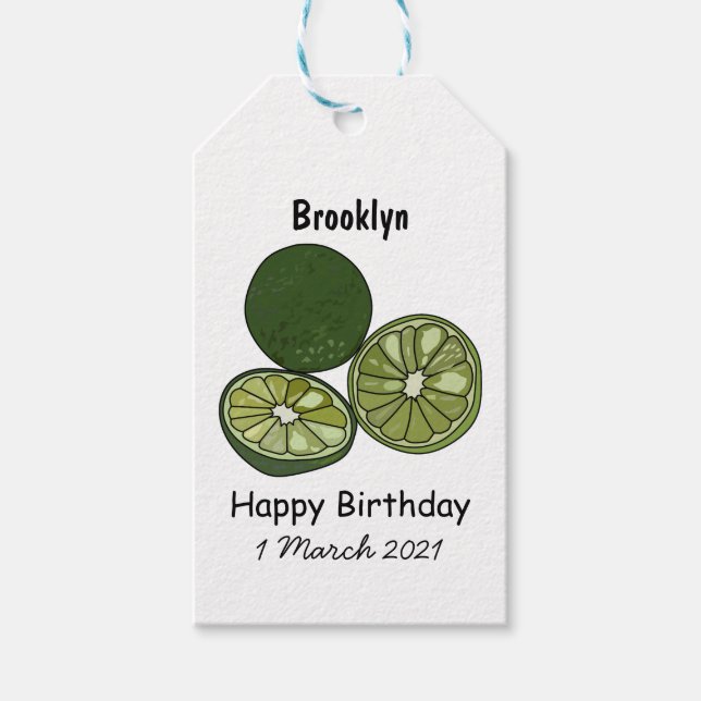 Kaffir lime cartoon illustration gift tags (Front)