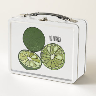 Kaffir lime cartoon illustration metal lunch box