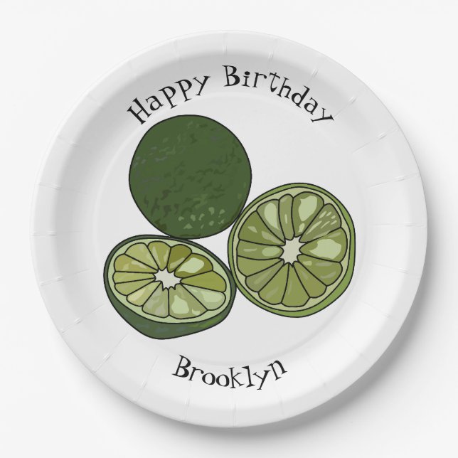 Kaffir lime cartoon illustration paper plate (Front)