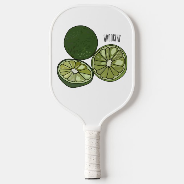 Kaffir lime cartoon illustration pickleball paddle (Front)