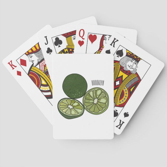 Kaffir lime cartoon illustration playing cards (Back)