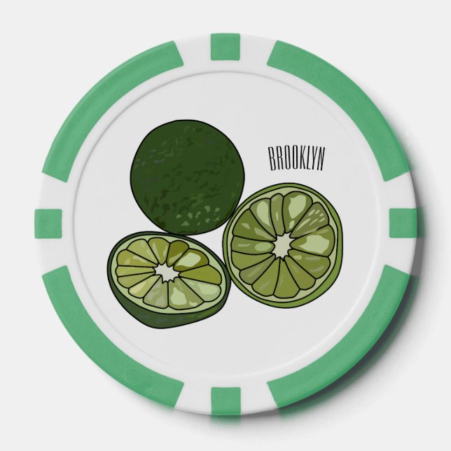 Kaffir lime cartoon illustration poker chips (Front)
