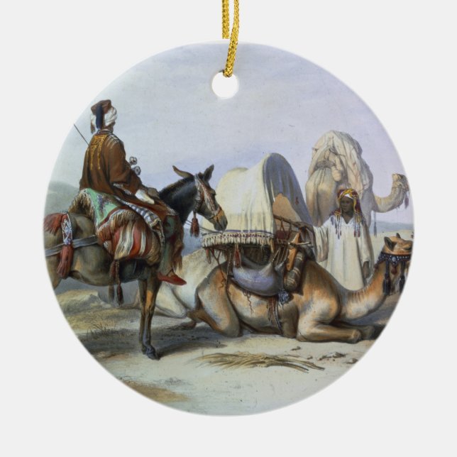 Kafila with a Camel Bearing a Hodesh, illustration Ceramic Tree Decoration (Front)