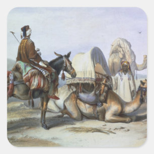 Kafila with a Camel Bearing a Hodesh, illustration Square Sticker