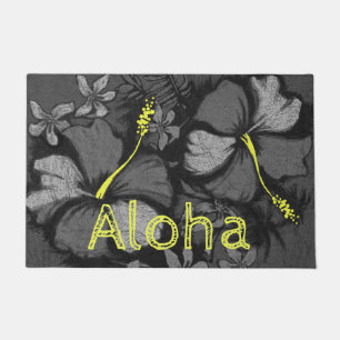 Kahala Hibiscus Hawaiian Lava Rock Aloha Black Doormat