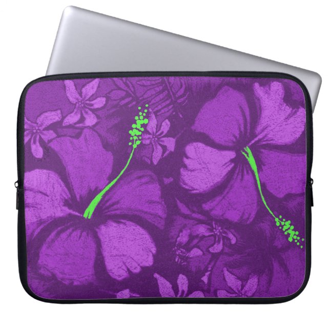 Kahala Hibiscus Hawaiian Lava Rock Illustration Laptop Sleeve (Front)