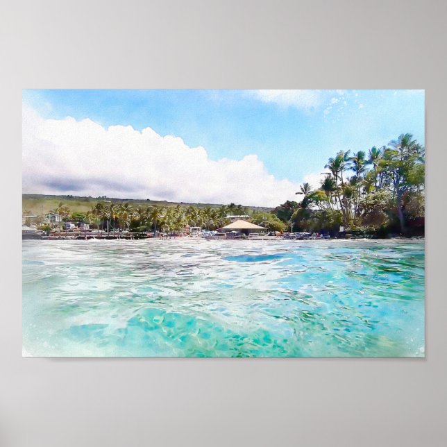 Kahalu'u Bay Kona Hawaii Ocean Watercolor Poster (Front)