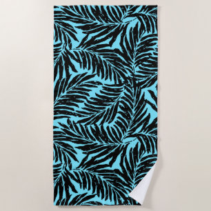 Kahanu Garden Hawaiian Palm Leaves - Aqua Beach Towel
