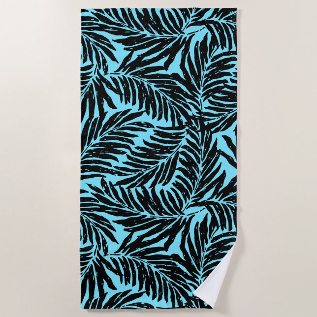 Kahanu Garden Hawaiian Palm Leaves - Aqua Beach Towel (Front)
