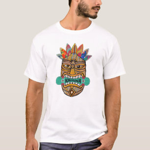Kahuna Tiki Mask Skateboard Surfer King Hawaii T-Shirt