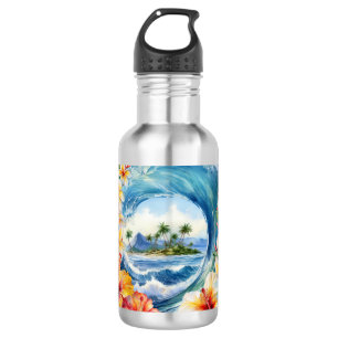 Kai Aloha Hibiscus Watercolor Wave  532 Ml Water Bottle