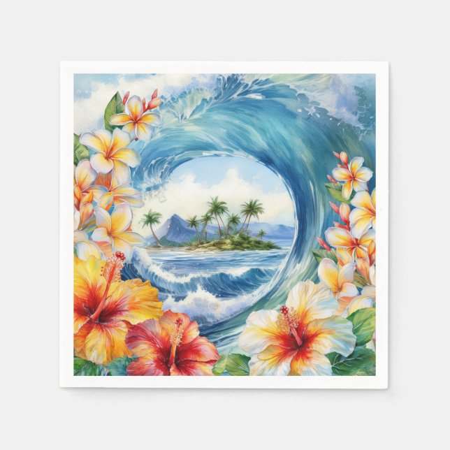 Kai Aloha Hibiscus Watercolor Wave  Napkin (Front)