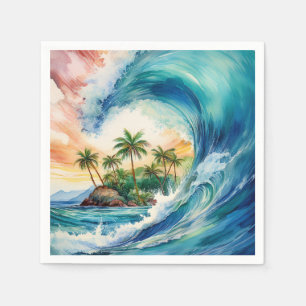 Kai Aloha Motu Watercolor Wave Napkin