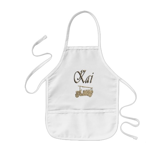 Kai Name With Fire Truck,   Kids Apron (Front)