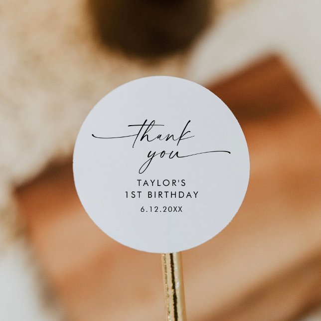 KAIA Minimalist Birthday Party Favour Classic Round Sticker (Creator Uploaded)