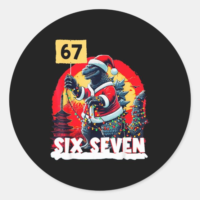 Kaiju Christmas 67 Santazilla Japanese Monster Din Classic Round Sticker (Front)