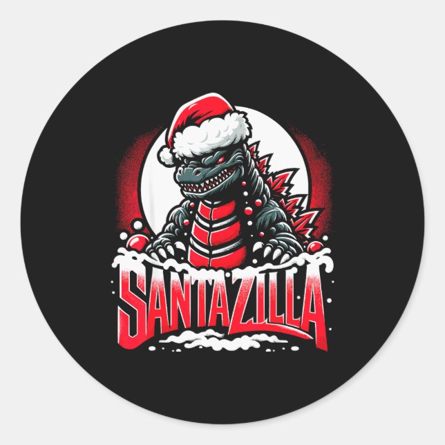 Kaiju Christmas Santazilla Japanese Monster Dinosa Classic Round Sticker (Front)