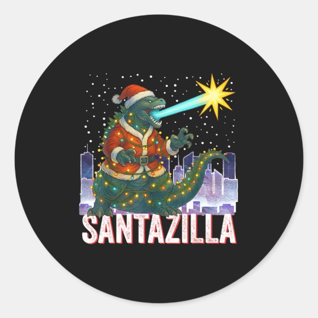 Kaiju Christmas Santazilla Japanese Monster Dinosa Classic Round Sticker (Front)