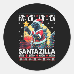 Kaiju Christmas Santazilla Japanese Monster Dinosa Classic Round Sticker