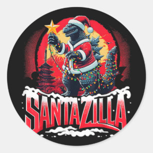 Kaiju Christmas Santazilla Japanese Monster Dinosa Classic Round Sticker
