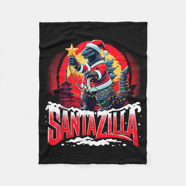 Kaiju Christmas Santazilla Japanese Monster Dinosa Fleece Blanket (Front)