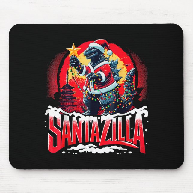 Kaiju Christmas Santazilla Japanese Monster Dinosa Mouse Mat (Front)