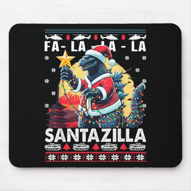 Kaiju Christmas Santazilla Japanese Monster Dinosa Mouse Mat (Front)