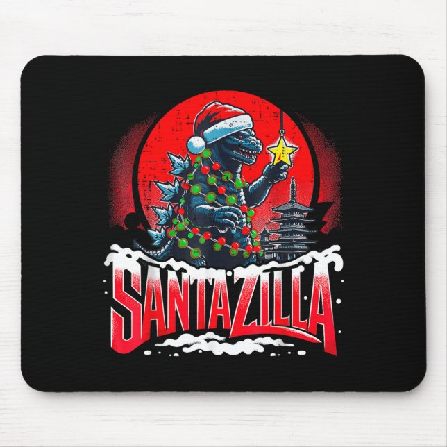 Kaiju Christmas Santazilla Japanese Monster Dinosa Mouse Mat (Front)