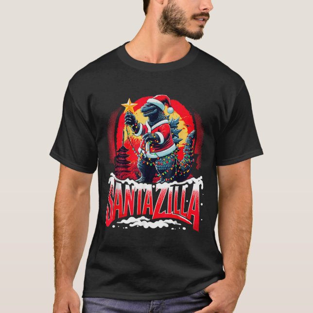 Kaiju Christmas Santazilla Japanese Monster Dinosa T-Shirt (Front)