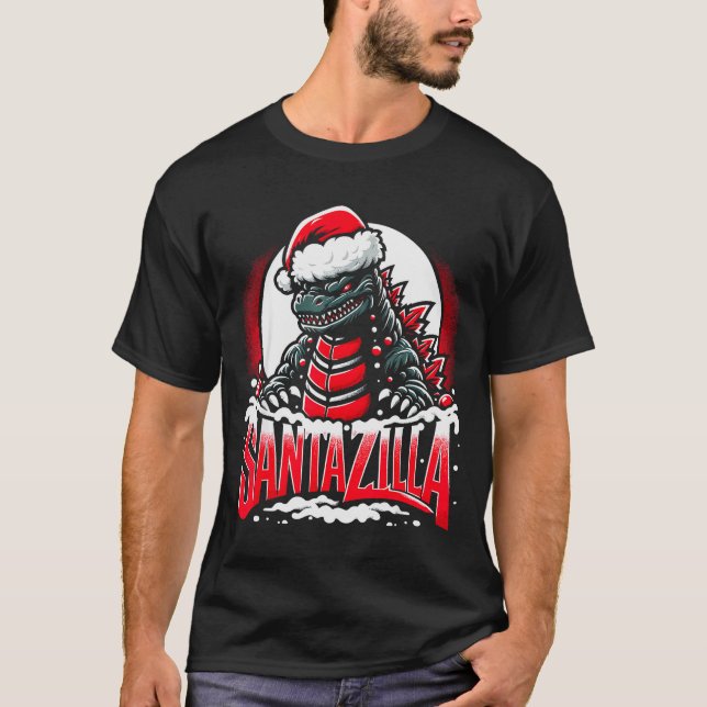 Kaiju Christmas Santazilla Japanese Monster Dinosa T-Shirt (Front)