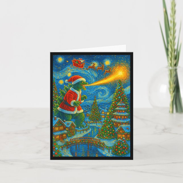 Kaiju Christmas Van Gogh Starry Night Japanese Mon Card (Front)
