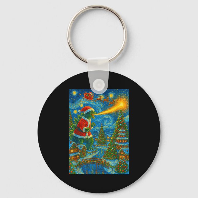 Kaiju Christmas Van Gogh Starry Night Japanese Mon Key Ring (Front)