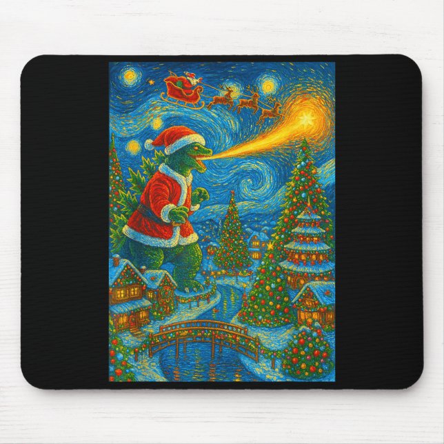 Kaiju Christmas Van Gogh Starry Night Japanese Mon Mouse Mat (Front)