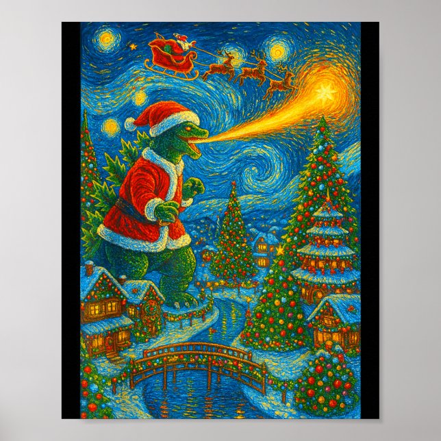 Kaiju Christmas Van Gogh Starry Night Japanese Mon Poster (Front)