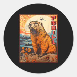 Kaiju Groundhog Monster Vintage Anime Manga Retro Classic Round Sticker