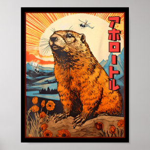 Kaiju Groundhog Monster Vintage Anime Manga Retro  Poster