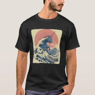 Kaiju Unicorn Great Wave Off Kanagawa Japanese Mon T-Shirt