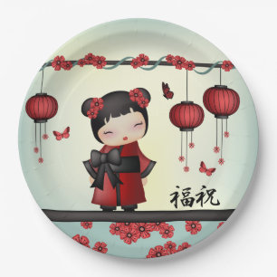 Kaiko the kokeshi doll "Blessing" Paper Plate