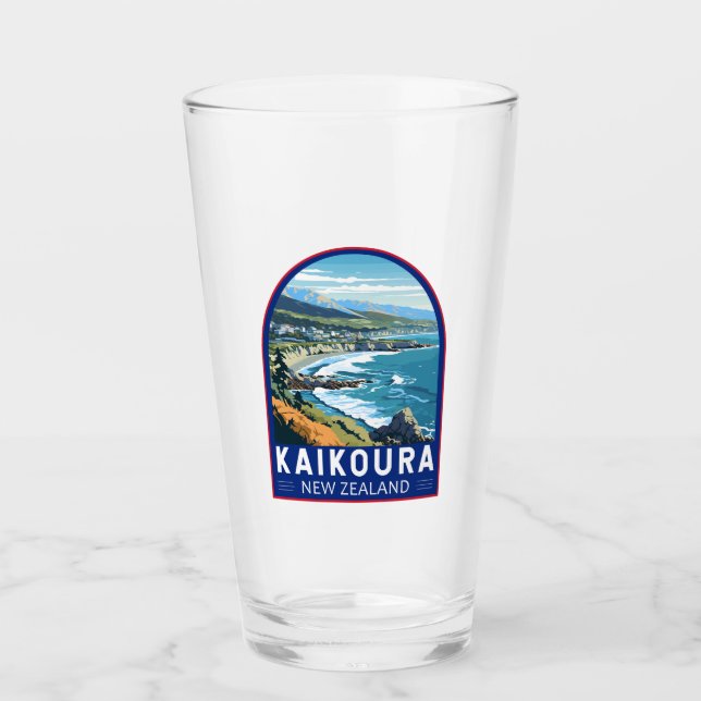 Kaikoura New Zealand Travel Art Vintage Glass (Front)
