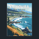 Kaikoura New Zealand Travel Art Vintage Postcard<br><div class="desc">Kaikoura retro vector travel design. Kaikoura is a coastal town on the South Island of New Zealand. It’s known for its abundant wildlife and its sperm whale population.</div>