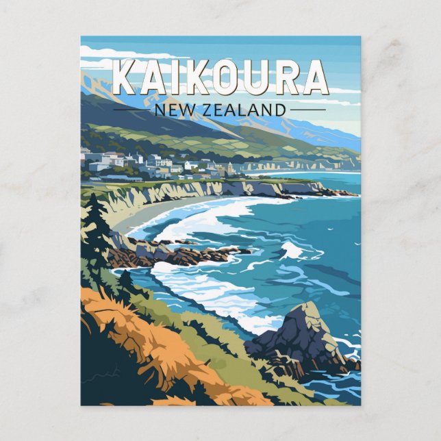 Kaikoura New Zealand Travel Art Vintage Postcard (Front)