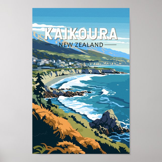 Kaikoura New Zealand Travel Art Vintage Poster (Front)