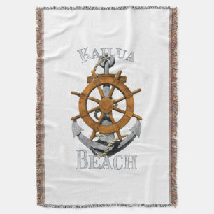 Kailua Beach Hawaii Vacation Nautical Anchor Helm Throw Blanket