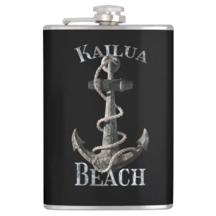 Kailua Beach Hawaii Vacation Nautical Anchor Hip Flask