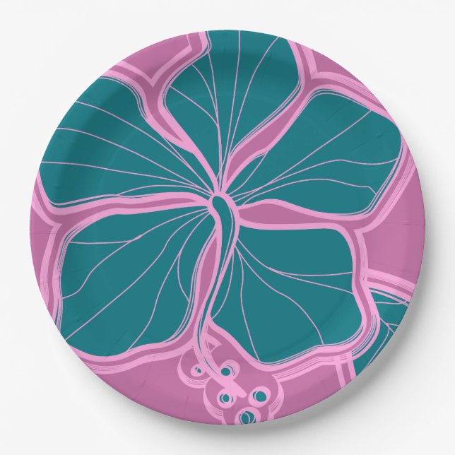 Kailua Hibiscus Hawaiian Engineered Floral Paper Plate (Front)